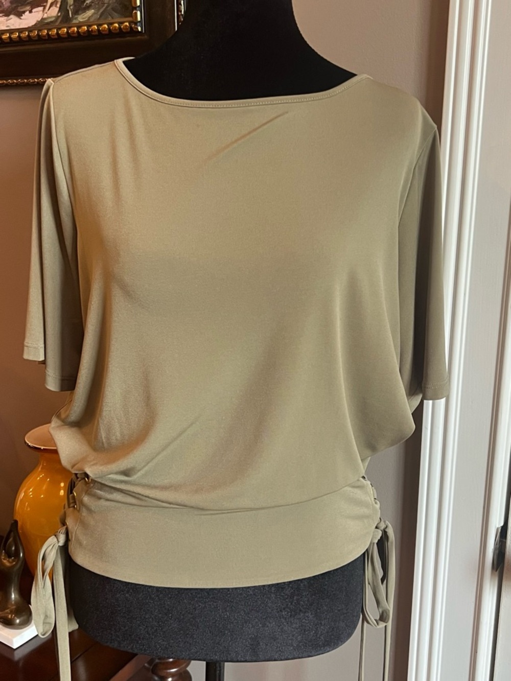 Michael Kors Olive Drawstring Hem Short-Sleeve Top